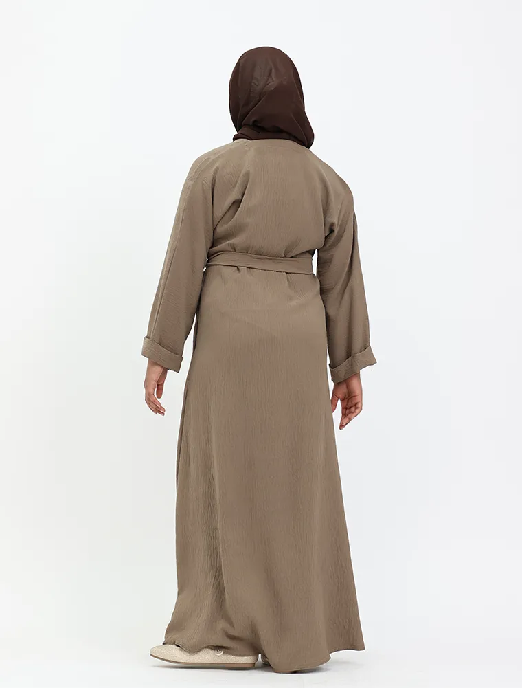 Mocha Linen Feel Basic Girls Abaya